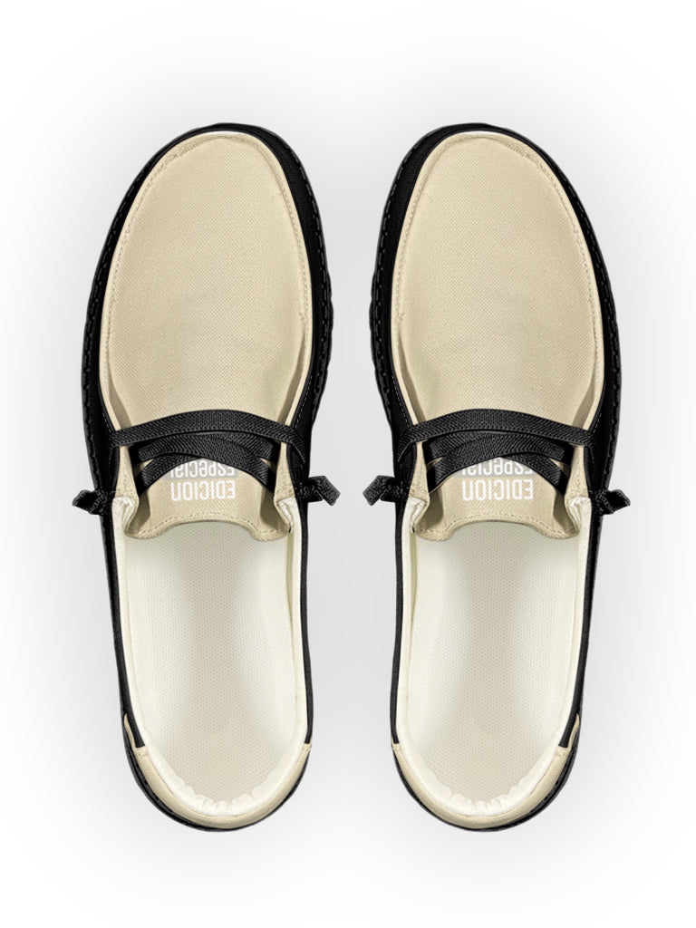 Beige Black Lace Up Loafers