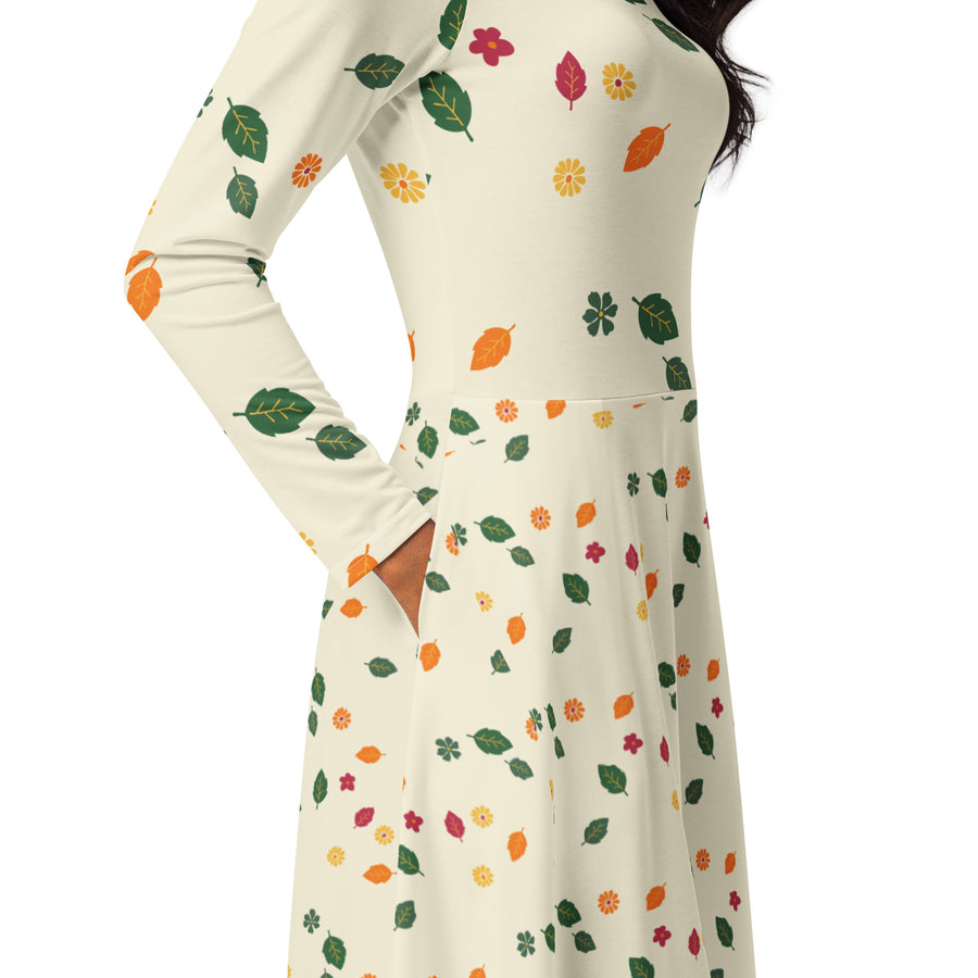 Spring flowers long sleeve midi dress — limited edition artist-designed footwear by Edición Especial, Saint Paul MN — image 1