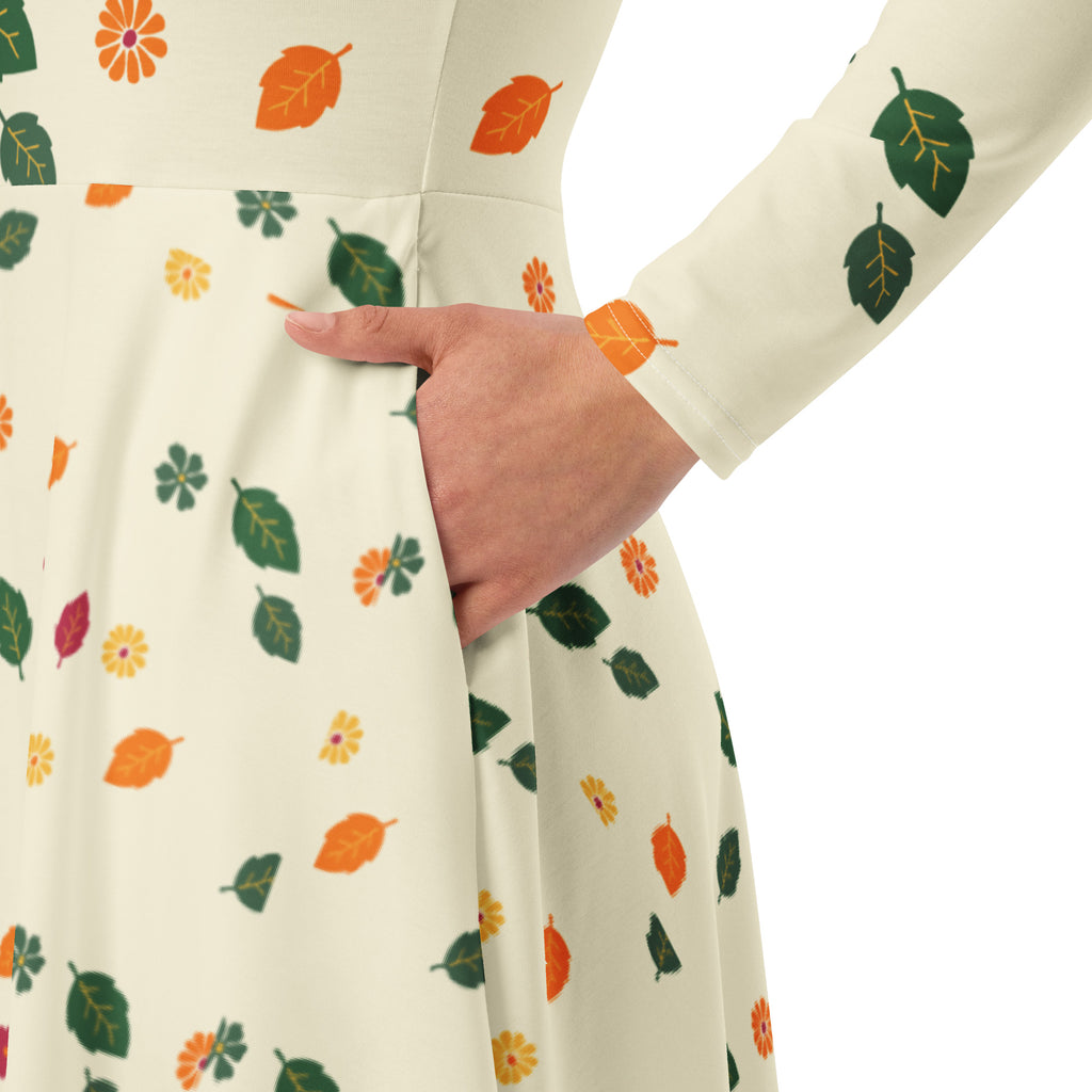 Spring flowers long sleeve midi dress