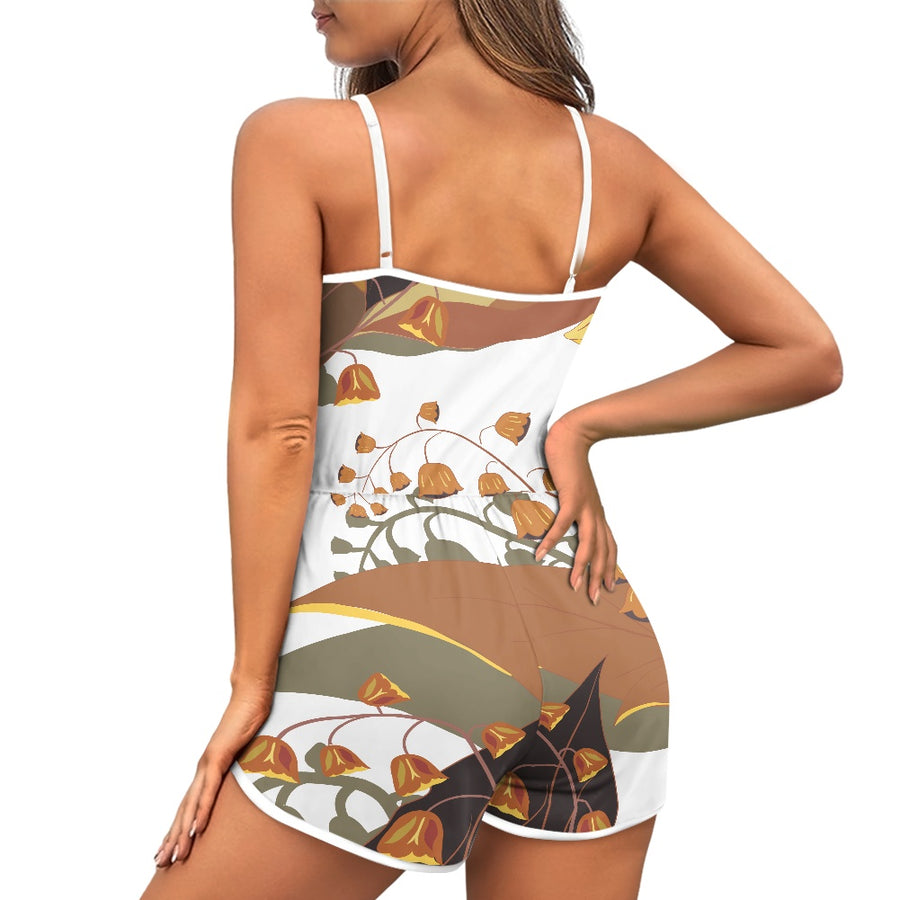 Light Brown Women's Sleeveless Jumpsuit Shorts — limited edition artist-designed footwear by Edición Especial, Saint Paul MN — image 4
