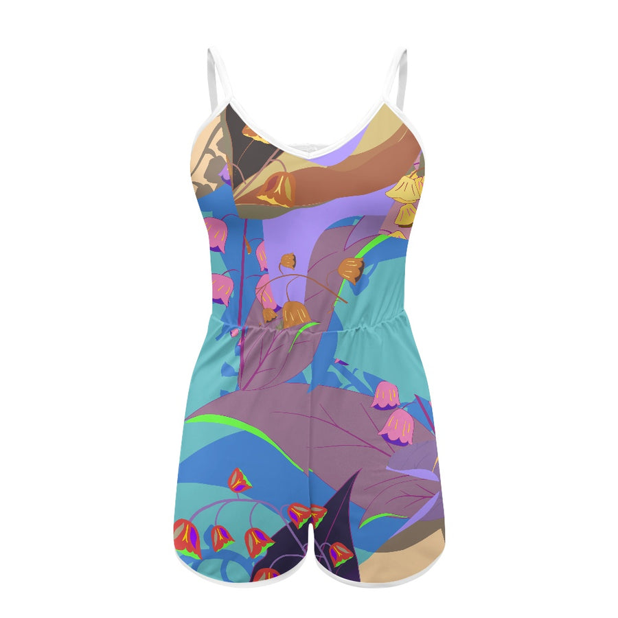 Light Blue Women's Sleeveless Jumpsuit Shorts — limited edition artist-designed footwear by Edición Especial, Saint Paul MN — image 2