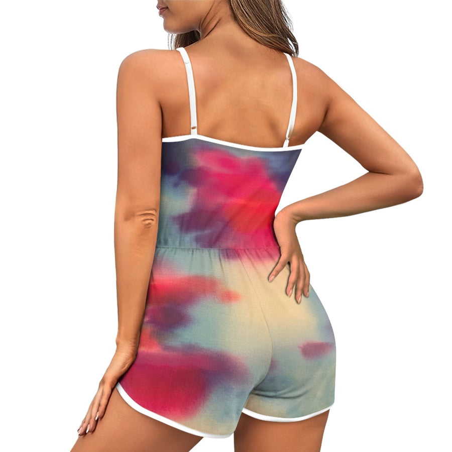 Tie Dye Women's Sleeveless Jumpsuit Shorts — limited edition artist-designed footwear by Edición Especial, Saint Paul MN — image 4