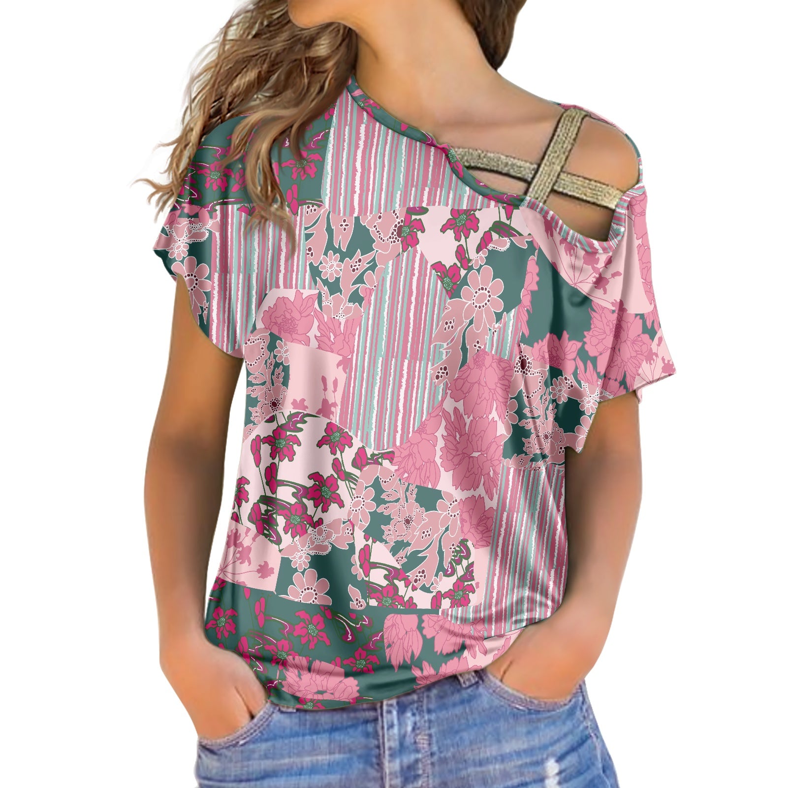 Pink Sequin cross belt top