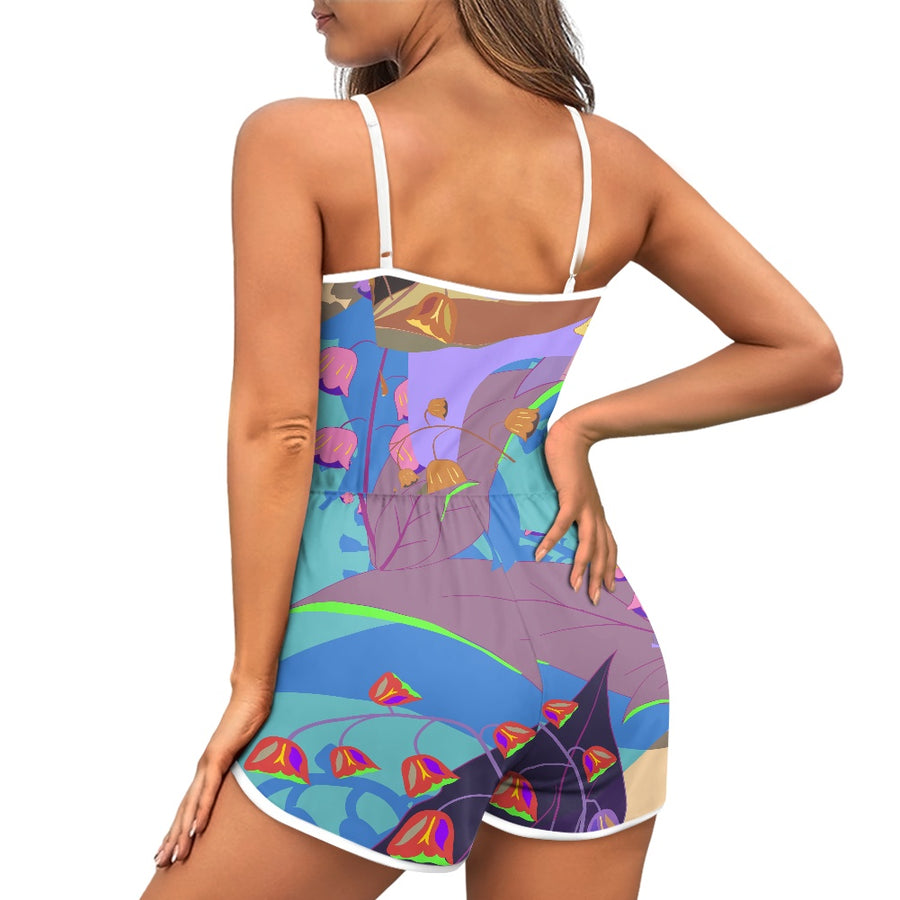 Light Blue Women's Sleeveless Jumpsuit Shorts — limited edition artist-designed footwear by Edición Especial, Saint Paul MN — image 1