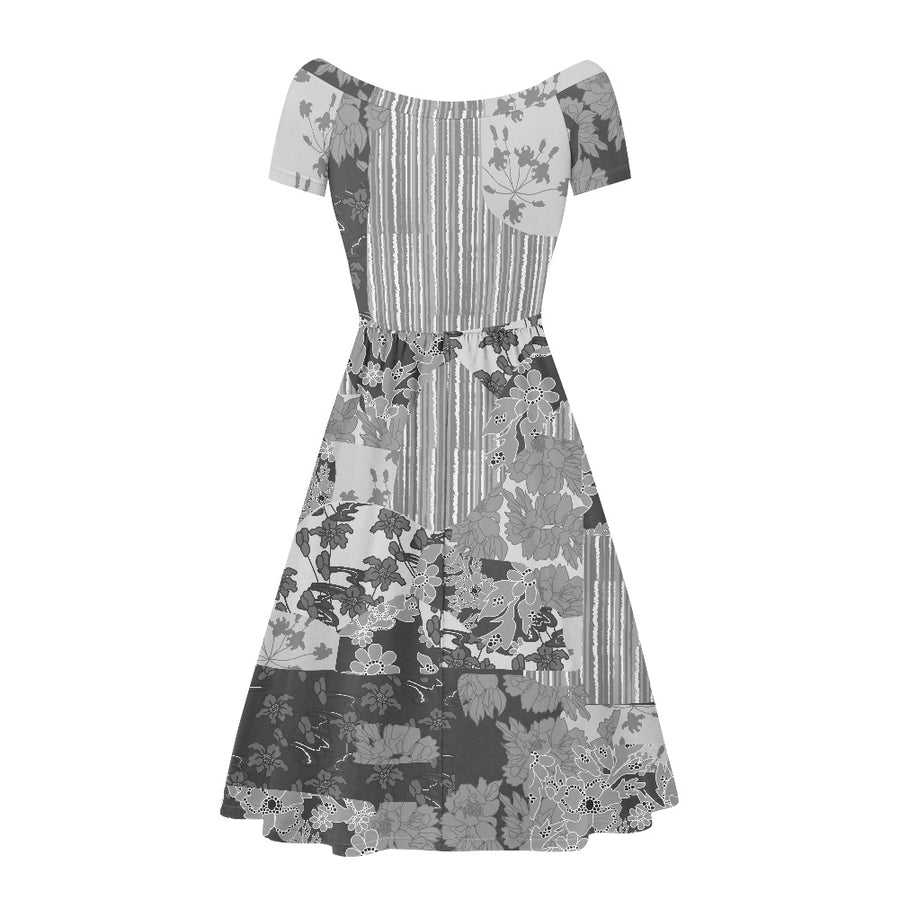 Gray off shoulder short sleeved dress — limited edition artist-designed footwear by Edición Especial, Saint Paul MN — image 4